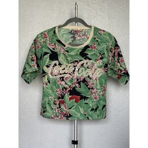 Y2K Hippy Indy Coca-Cola Pearl Logo Tropical Crop Top – Indie Boho Tee - Size S